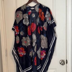 Woven Heart Floral Scarf in Navy and Red